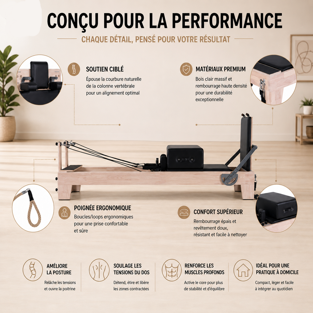 Pilates Reformer Classic en Bois Massif | Modèle Fixe
