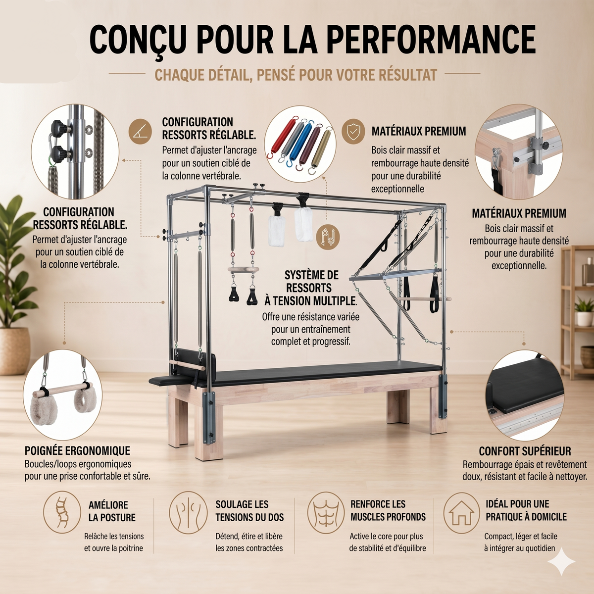 Pilates Reformer Cadillac | Table Trapèze Polyvalente
