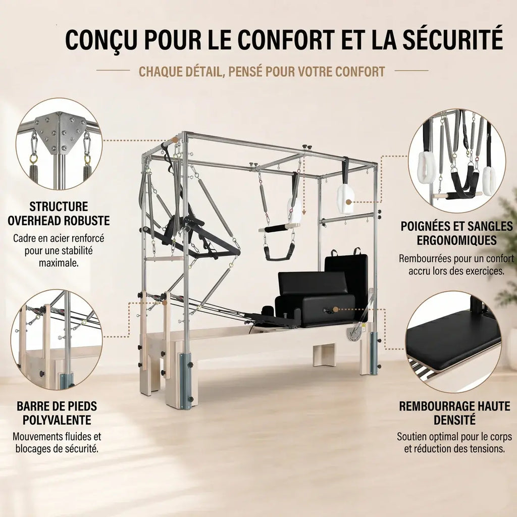 Pilates Reformer 3-en-1 Cadillac & Tower | Érable Massif Pro